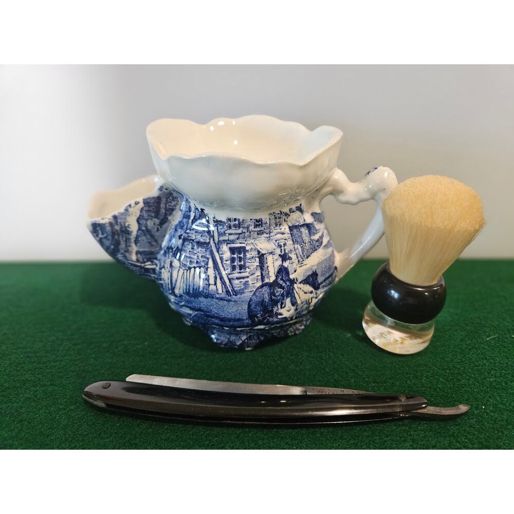 Vintage Shaving Set Old Foley James Kent Hand Engraving Shaving Schuttle Mug - Picture 2 of 12